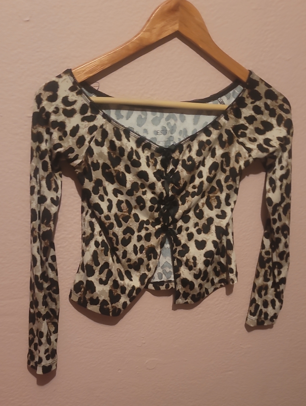 Nina Leopard-Print Long Sleeve Tie-Front Top - Cream, Black, Brown